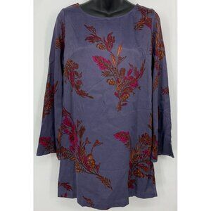 Leith Women Dress Size Small Purple Floral Flare Long Sleeve Button Shift Casual